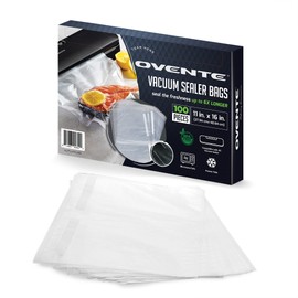 OVENTE Precut Vacuum Sealer Bags, 100 pcs 11” x 16” Heavy Duty Food Saver, BPA-Free for Airtight Storage, Meal Prep, Sous Vide, Microwave and Freezer Safe, Works with all Sealer Machine ACPSVPG100