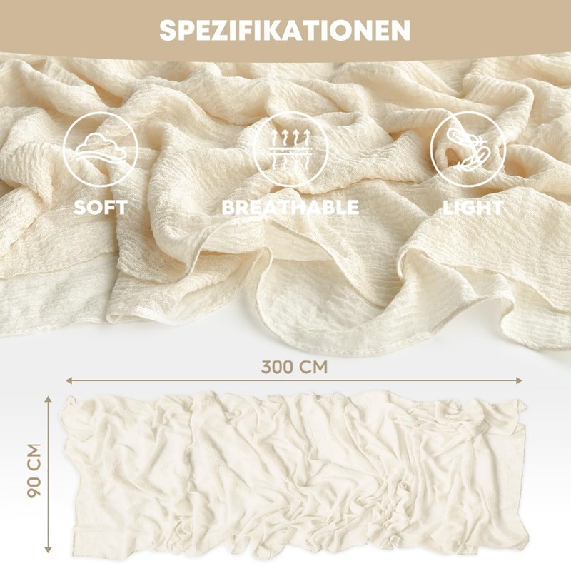Artoid Mode Boho Beige Gauze Wedding Cheesecloth Table Runner, Seasonal