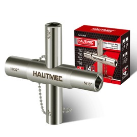HAUTMEC 4 Way Sillcock Water Key, 1/4", 9/32", 5/16", 11/32" Steel Multi-Function Utility Key for Sillcocks Faucets Valves Spigots PL0028