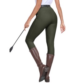 MoFiz Women's Horse Riding Pants Zipper Pockets Silicone Full-Seat Breeches Equestrian Schooling Tights for Women Army Green 2XL