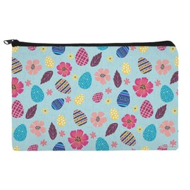Colorful Easter Eggs and Flowers Makeup Cosmetic Bag Organizer Pouch