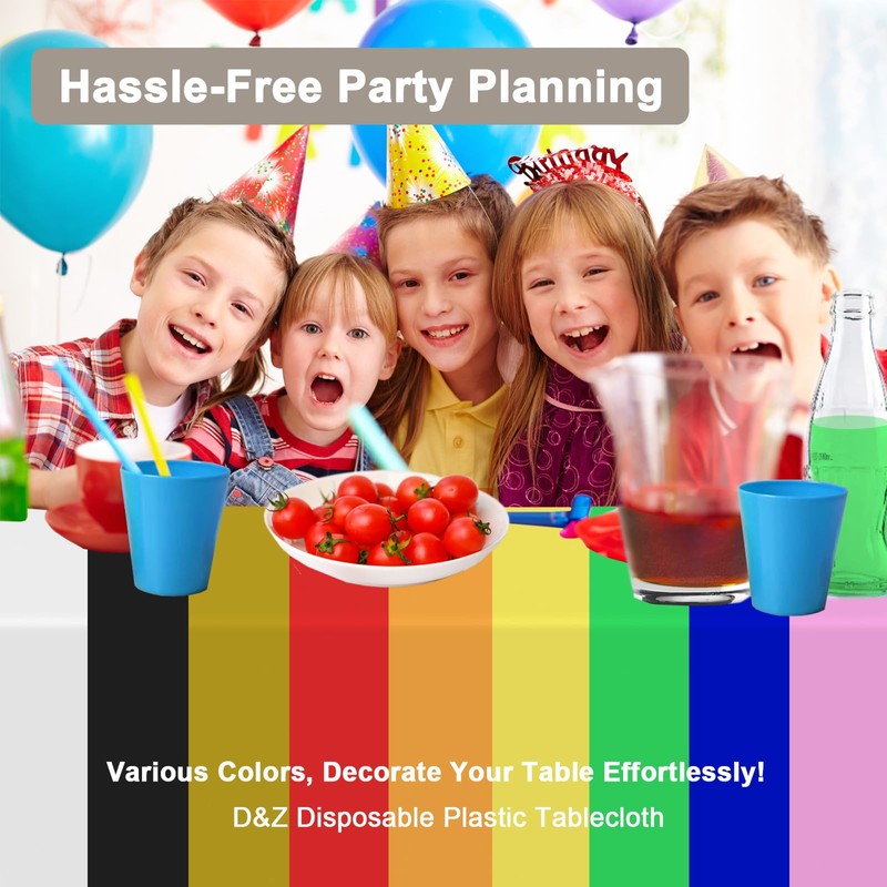 D&Z Plastic Table Cloth Disposable, 6 Pack Black Round Tablecloth