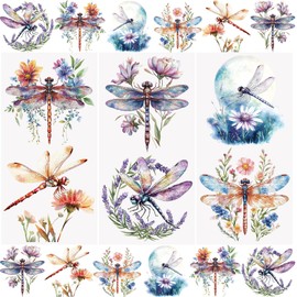 WANDIC 3 Sheets Spring Rub on Transfer Stickers Dragonfly Decals Flowers Stickers Waterproof Decals Furniture Stickers Home Decoration Decals for DIY,15 * 30cm