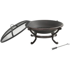 Crosley Furniture Ashland Outdoor Fire Pit with Oversized Bowl and Steel Mesh Lid - Antique Black