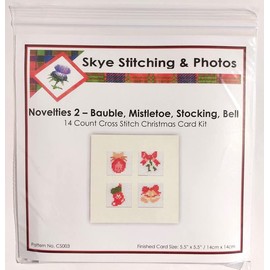 Christmas Novelties 2 (Bauble, Mistletoe, Stocking & Bell) - 14 Count Square Cross Stitch Card Kit Free P+P