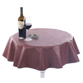 Yourtablecloth Heavy Duty Flannel Backed Round Vinyl Tablecloth – 6 Gauge Thickness, Indoor and Outdoor & Easy to Clean 60” Rust Print