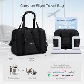 SPAHER British Airways Cabin Bag 40x30x15 Foldable Travel Duffle Weekend Gym Bags for Women Men Waterproof Overnight Hospital Holdall Bag Handbag Small Carry on Underseat Hand Luggage, Black