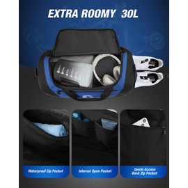 Gonex Gym Duffel Bag with Shoe Compartment Wet Pocket, Large Capacity Sports Duffle Bag for Men Women, Workout & Travel Bag with Multiple Pockets, Black/Blue, Small (30L)
