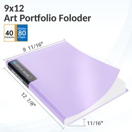 Sooez Art Portfolios 9"x12", 40 Pockets Large Portfolio Folder Display 80 Pages, Heavy Duty Art Portfolio Folder with Clear Sheet Protectors, Presentation Book for Artwork Document Organizer