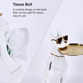 Resin Dog Side Table With Tray, Butler Statue Tissue Box, Accent End Table, Unique Sculpture, Geometric Statue, Funky Furniture for Home Decor Modern (White)