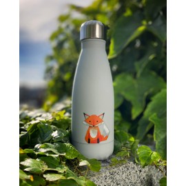 smållo | Water Bottle with Cute Fox Design | Stainless Steel | Double Wall Insulated | Grey | 12oz (12oz_fox)