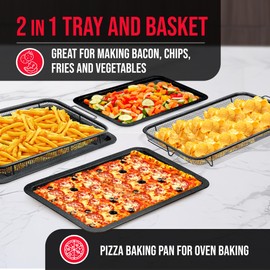 Bakken- Swiss Crisper Tray Gray marble Coating - 2-Piece Set , Non-Stick Basket Design for Healthier Cooking in Regular Ovens - Make Great Crispy Food , Bacon and More, Extra Large Size 19" x 13"