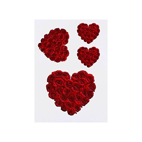 4 x 'Red Rose Heart' Temporary Tattoos - Water Resistant,