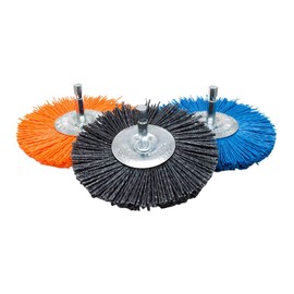 Benchmark Abrasives 4” Mounted Nylon Wire Wheel, Fine Grit, 1/4" Drill Shank, Perfect for Rust or Paint Removal Sanding Finishing on Wood Fiberglass Plastics - (Blue, 4")