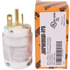 20 Amp Hospital Grade Male Plug 110V by Journeyman-Pro, NEMA 5-20P, 120-125 Volt, Green Dot, Rewire-able Straight Blade, Replacement Power Cord End, White Nylon UL Listed 20A 125V HJP-520PH (1)