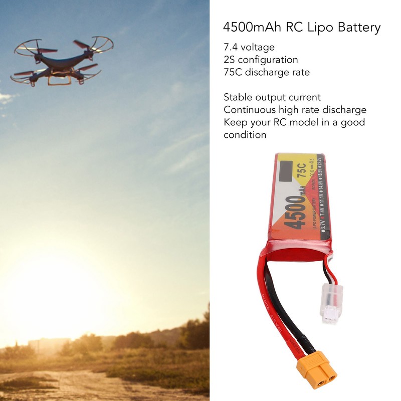 Lipo Battery 75C Discharge Rate 4500mAh Capacity 7.4V 2S Lipo