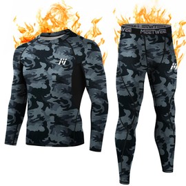 MEETWEE Thermal Underwear for Men, Winter Base Layer Set Tops & Long Johns Winter Ski Cold Weather Gear for Heat Retention Camo