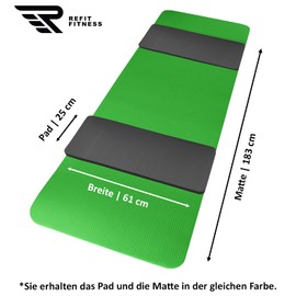 PainProtect SmartCell NBR Yoga & Fitness Pad Comfort Mini 25 x 61 x 1.5 cm Small Non-Slip Protection Protector REFIT FITNESS Mat Sports Gymnastics Knee Pads Green Lime Set of 2