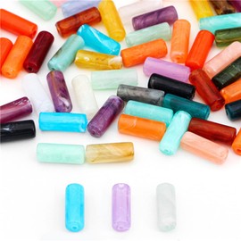Pack of 20 Long Acrylic Tube Beads, Beads, Coloured Loose Beads, Vintage Beads, for DIY Handmade Jewellery Making, Holiday Decorations, 8 mm x 20 mm - Threading Hole 2 mm, Mixed Colour