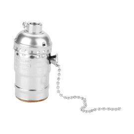 E27 Aluminum Vintage Light Socket, Antique Pull Chain Desk Table Lamp Lighting Holder Replacement Lighting Edison Bulbs Screw Base(Silver)