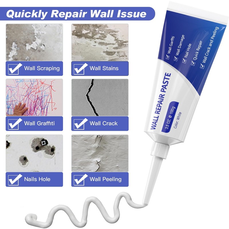SEISSO Drywall Repair Kit, Wall Mending Agent*3(100g), Wall Patch*4, Scraper