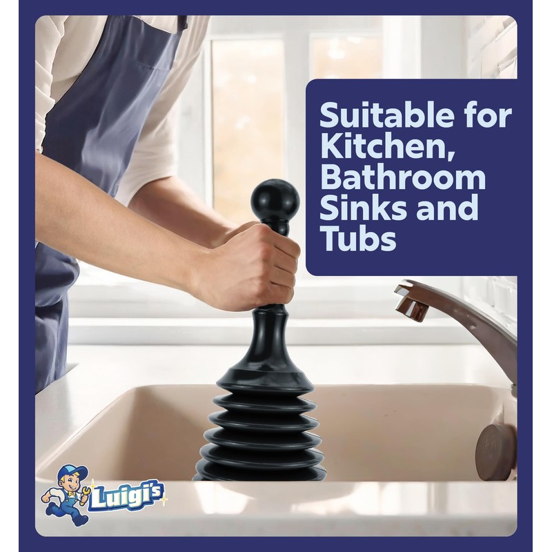 Luigi's Sink and Drain Plunger for Bathrooms, Kitchens, Sinks, Baths