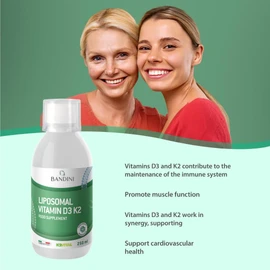 Bandini® Liposomal Vitamin D3 K2 - High-Dosage Dietary Supplement for Immune System Support - Strengthens Muscles, Bones, and Teeth - Liquid D3+K2 250 mL with Dosing Cap