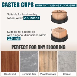 Rubber Castor Cups 2.5 IN, 4 PCS Furniture Coasters, Anti-slip Carpet Protector Cups, Furniture Pads Floor Protectors, Caster Cups, Sofa Feet Protectors for Wooden Floors - Prevents Scratches