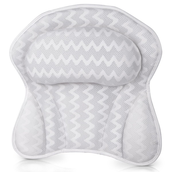 Inmorven Bath Pillows for Tub,Back Neck Head Support Bath Pillow,Spa Cushion for Tub with 6 Non-Slip Suction Cups,Breathable 3D Air Mesh,Washable Relaxing Bathtub Accessories Thick Soft.(White)