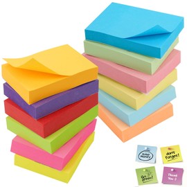 Jinsion 1200 Sheets Sticky Notes, 50 mm x 38 mm Self-Stick Notes Multi Colors, Recyclable, Easy to Post Sticky Note Pads, (16 Pack) Sticky Notes Set for School Supplies, Office Stationery Set