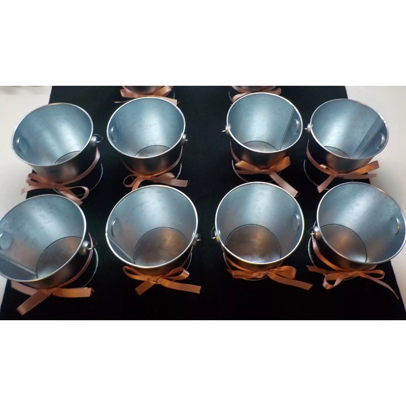 GREENBRIER SILVER BUCKET/PAIL WITH PINK BOW PARTY DECORATION