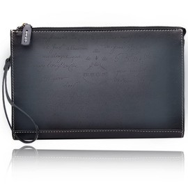 LUNICA Men's Clutch Bag, Second Bag, Genuine Leather, Wedding, Italian Leather, Calligraphy, prussian blue