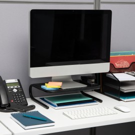 Mind Reader Monitor Stand, Ventilated Laptop Riser, Desktop Organizer, Office, Metal, 14.5"L x 11.25"W x 4.25"H, Black