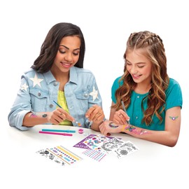 Shimmer 'n Sparkle Glitter Tattoo Artist Studio - Create DIY Body Tattoos with Body Markers, Glitter, Gems, Stencils for Ages 8 and Up