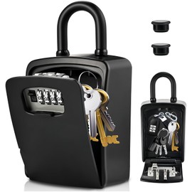 XL Large Key Lock Box, 5.5”x4”x2” Waterproof Kirsite Combination Lockbox for Keys Outdoor, Portable Key Lock Box Wall Mount with Code (1 Pack, Black)