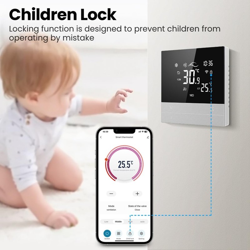 Aswalling Cool 3 Speed Fan Coil Unit Tuya WiFi Temperature