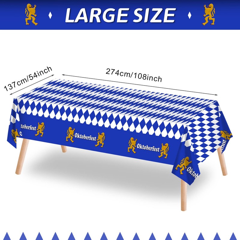 1 Pack Bavarian Oktoberfest Party Tablecloth Decorations, Plastic Rectangular Blue