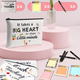 Teacher Gifts 4 Set Teacher Appreciation Gifts in Bulk | Teacher Appreciation Gifts in Bulk, Makeup Bag, Sticky Note, Pen, For Graduation End of Year Back to School Christmas