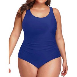 Daci - Traje de baño de una pieza para mujer, talla grande, sin espalda, control de abdomen, fruncido, Azul, L