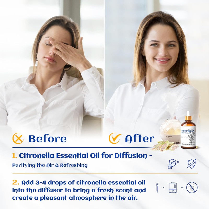 HIQILI 100ML Citronella Oil for Homemade Sprays, Add to Diffuser,