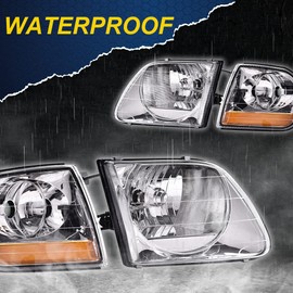 G-PLUS Headlights Assembly, Compatible with 1997 1998 1999 2000-2002 Ford Expedition bumper Headlamp, Clear lens Chrome Housing Amber Reflector
