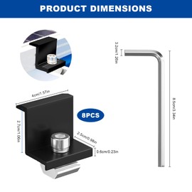 Pmueuff Pack of 8 Solar Panel Bracket End Clamp, PV Module End Clamps, Aluminium Alloy Bracket Solar Panel, 30 mm Mounting Solar Module with Nuts and Screws, for PV Photovoltaics