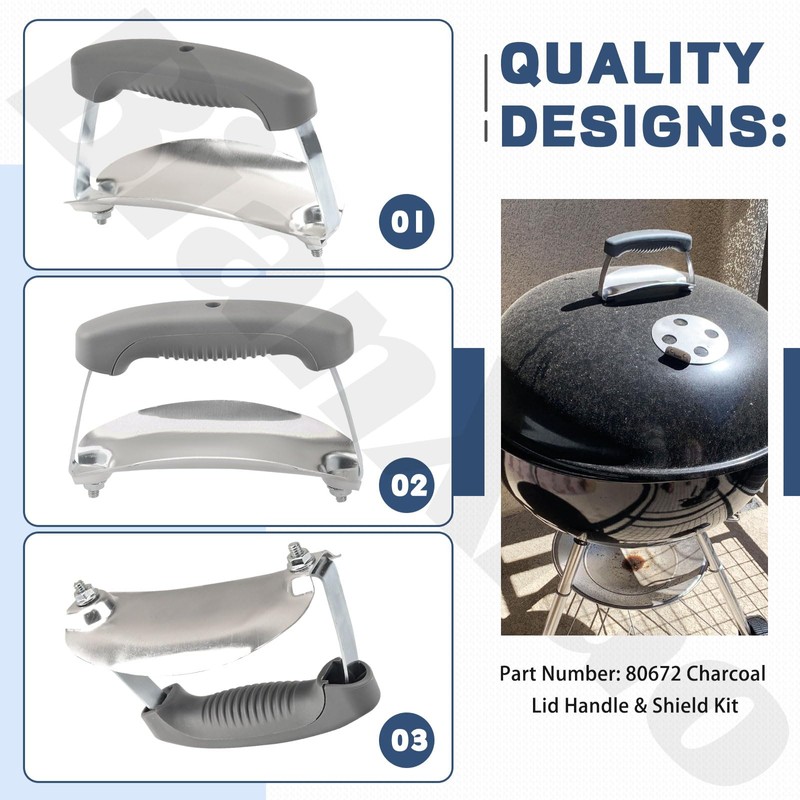 80672 Charcoal Lid Handle & Shield Kit Compatible with Weber