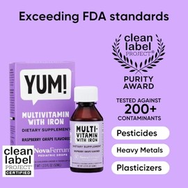 NovaFerrum Yum | Multivitamin with Iron for Infants, Toddlers & Kids Ages 4 & Under | Immune Support | Gluten Free Certified | Sugar Free | Raspberry 