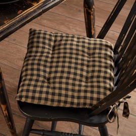VHC Black Check Chair Pad 14" ~ Farmhouse Kitchen