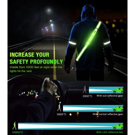 LED Reflective Running Gear High Visibility Reflective Belt Sash with Armband for Walking at Night,Adjustable Running Safety Gear Light Up Running Belt for Runners Walkers Men Women (Green)