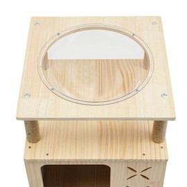 BANLICALI Modern Cat Tower Cat Tree with Scratching Posts and Space Capsule, Up to 27.56 LBS, 2 Tiers Wooden Cat Cave Bed Playhouse Cat Condo Perch for Indoor Cats