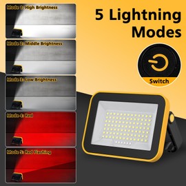 2 Pack Portable LED Work Light with Stand, T-SUNUS Super Bright SMD Flood Lights 5 Modes Battery Rechargeable Job Site Lighting 180° Adjustable For Workshop Construction Garage Car Repairing Camping