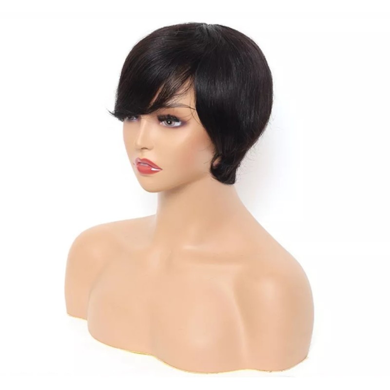 BM Peluca De Cabello Humano Corto De Color Negro Pixie