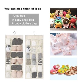 Newraturner Closet Hanging Organizer with Mesh Pockets & Rotating Metal Hanger,Dual Sided Wall Shelf Wardrobe Storage Bags,Oxford Cloth Space Saver Bag for Bra Underwear Underpants Socks (white)